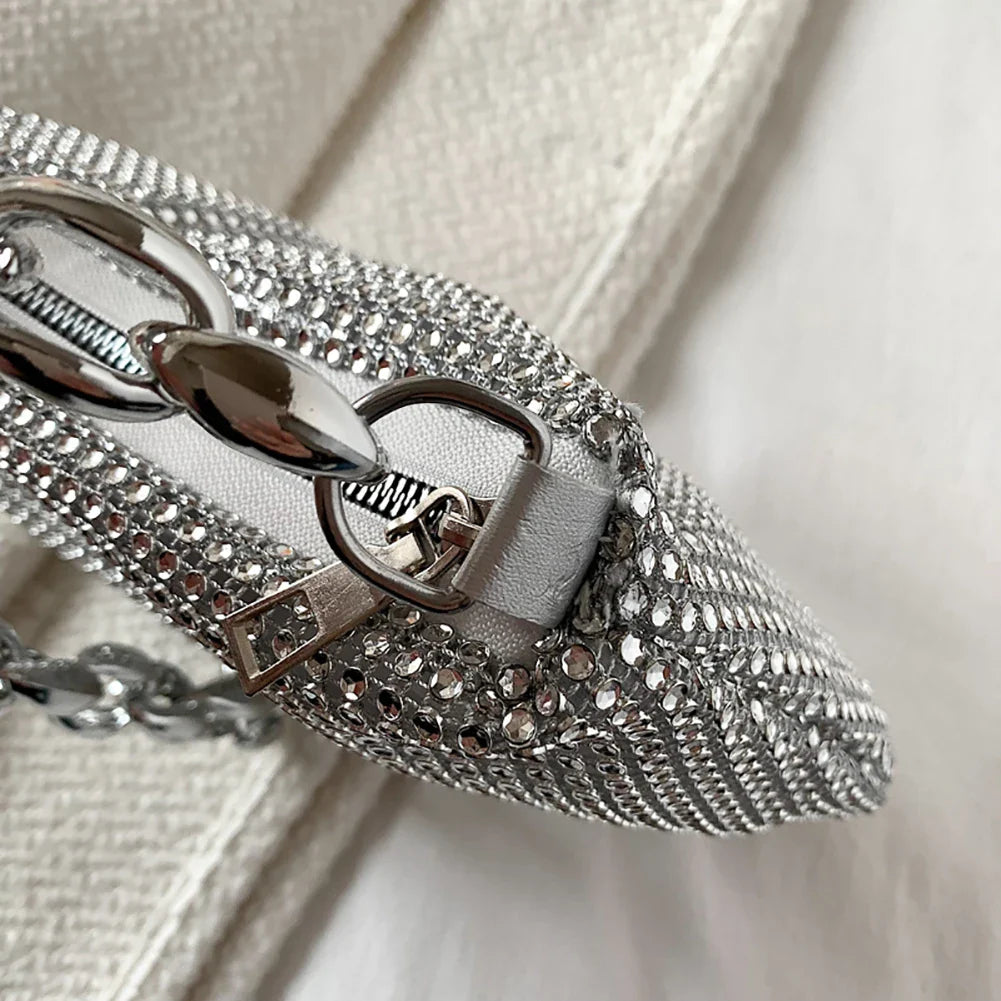Pochette de Soirée Bling Strass | Sac à Main Coréen de Designer avec Chaîne en Diamants pour Dîner et Fêtes (Sac Carré Fourre-Tout Femme à Bandoulière)