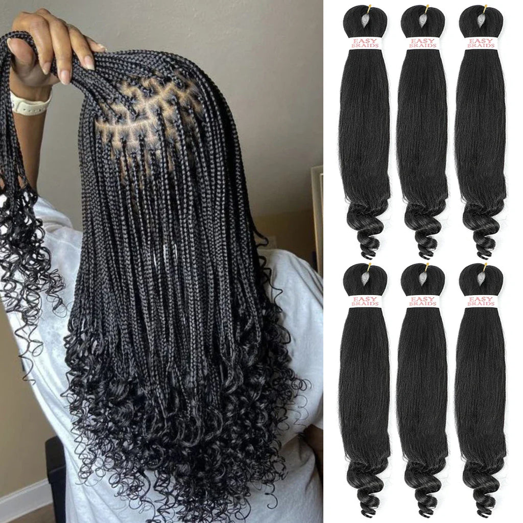 Cheveux à tresser frisés pré-étirés - Tresses au crochet noir naturel (fixation à l'eau chaude)