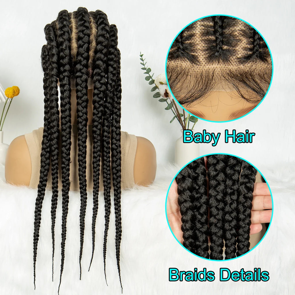 Perruque en dentelle complète tressée sans nœuds | Tresses africaines | Cheveux de bébé | Perruque tressée synthétique