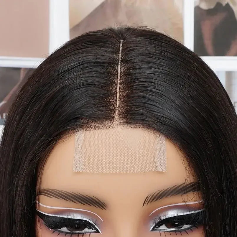 Perruque raide 2x6 Kim K Deep Middle Part | Closure de dentelle transparente sans colle 100% cheveux humains