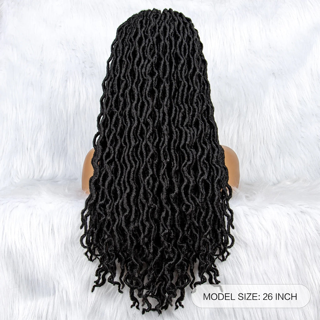 Perruque tressée sans nœuds avec pointes bouclées et cheveux de bébé | Perruque synthétique Lace Front pour femmes noires