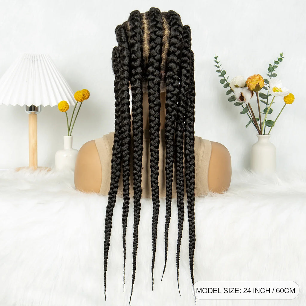 Perruque en dentelle complète tressée sans nœuds | Tresses africaines | Cheveux de bébé | Perruque tressée synthétique