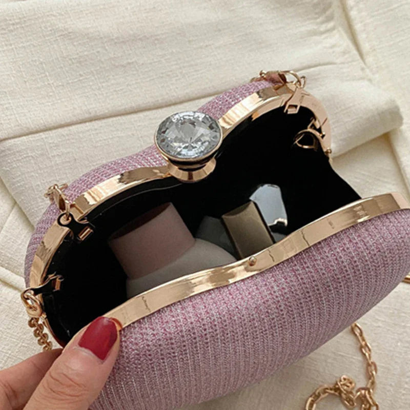 Shiny Heart Shape Metal Evening Clutch Bag for Women | Fashion Chain Shoulder Crossbody Bag (Luxury Lady Purse)