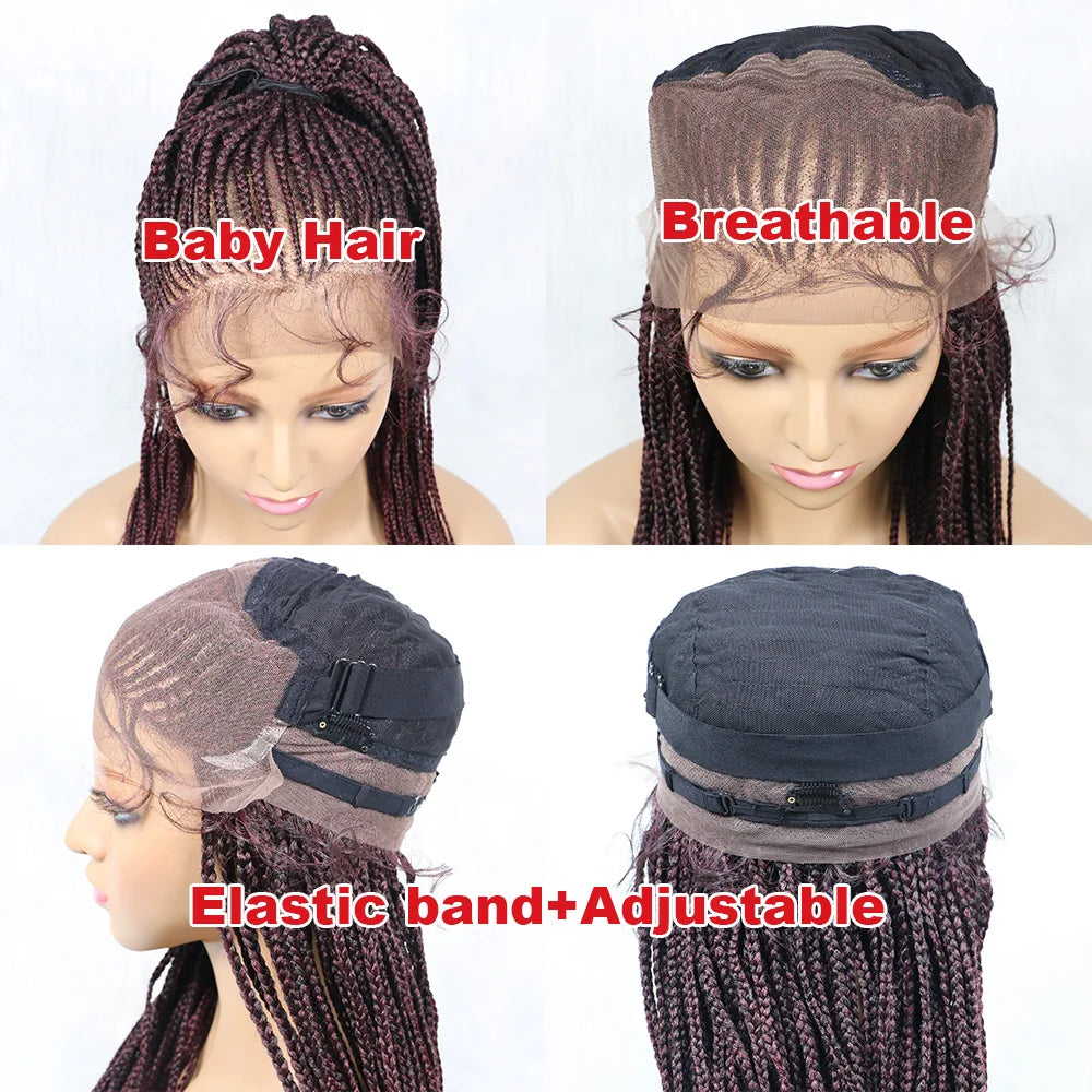 Perruque tressée Kima Cornrow & Bantu Knot | Tresses collées | Entièrement lacée | Cheveux synthétiques résistants à la chaleur