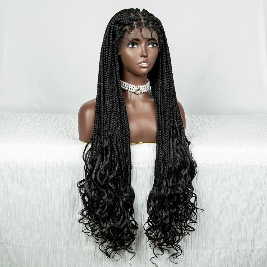 Perrue tressée Water Wave 36" | Dentelle frontale | Cheveux de bébé | Longues tresses