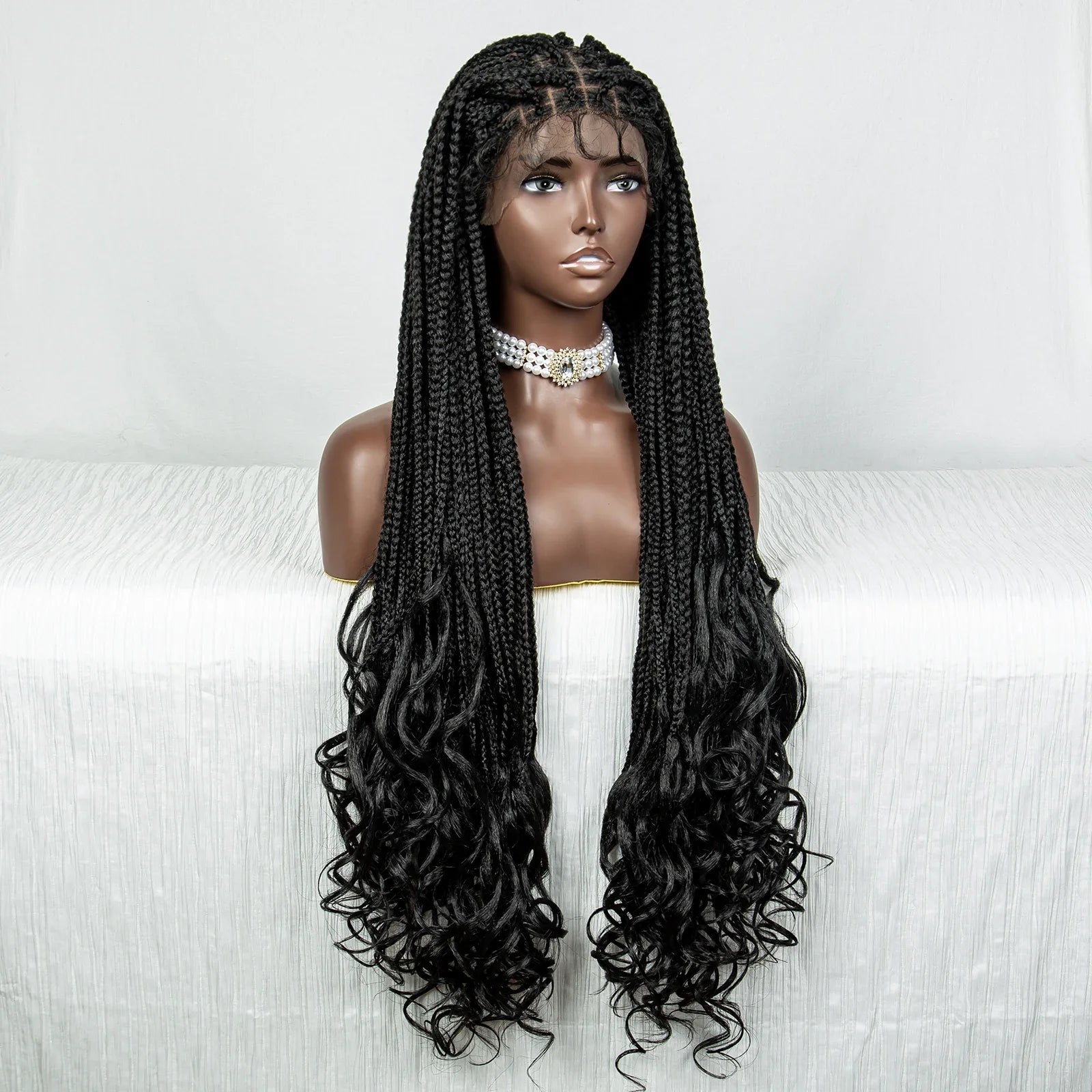 Perrue tressée Water Wave 36" | Dentelle frontale | Cheveux de bébé | Longues tresses