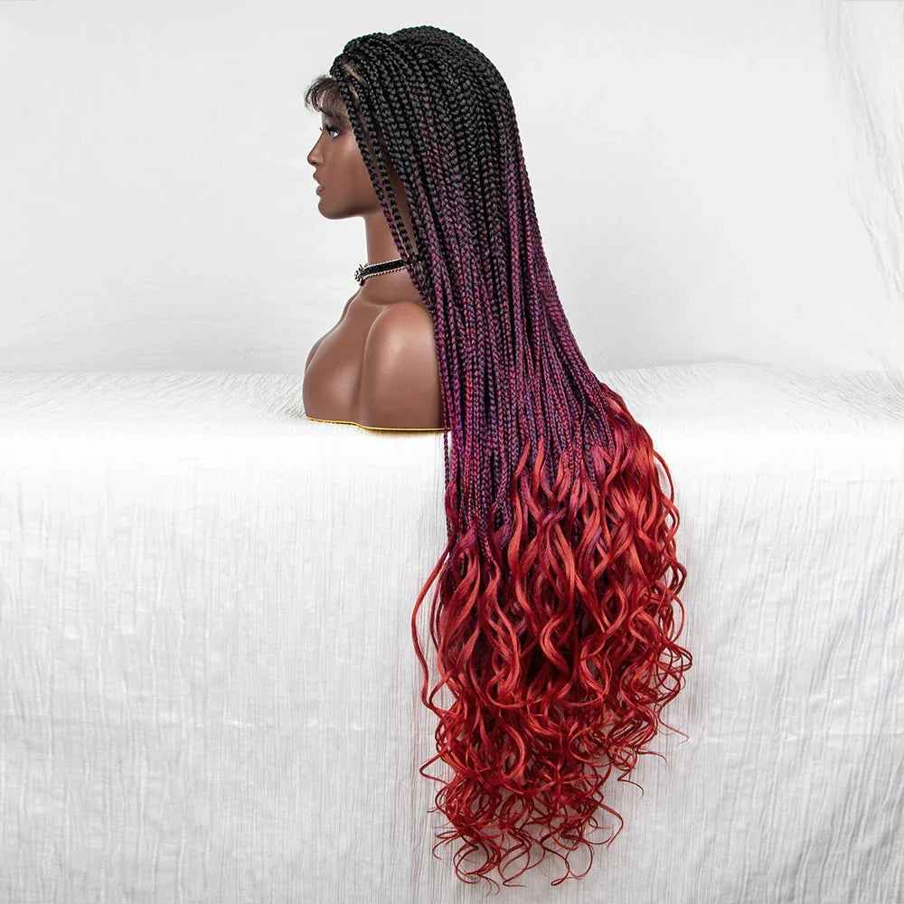 Perrue tressée Water Wave 36" | Dentelle frontale | Cheveux de bébé | Longues tresses