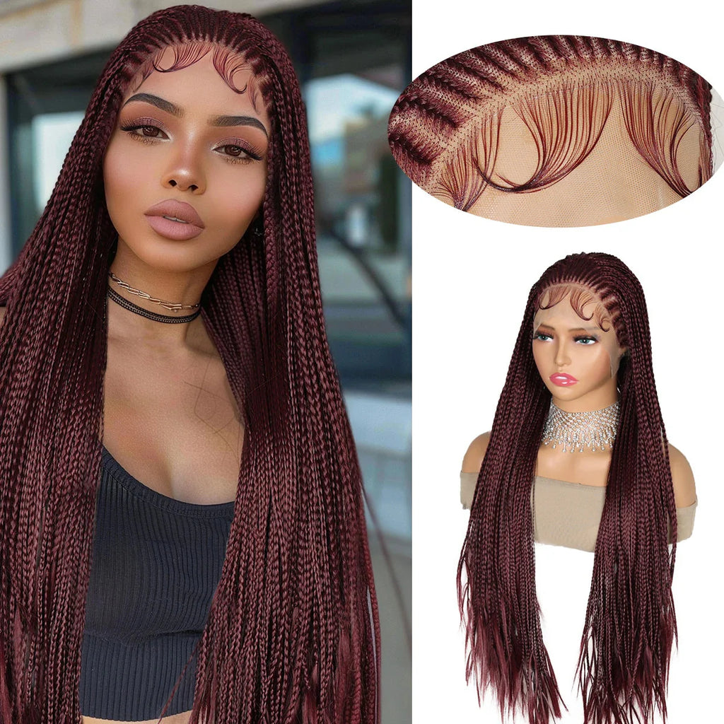 Perruque Tressée Goddess Twist 99J Bordeaux | Lace Frontale HD | Sans Nœuds | Cheveux de Bébé