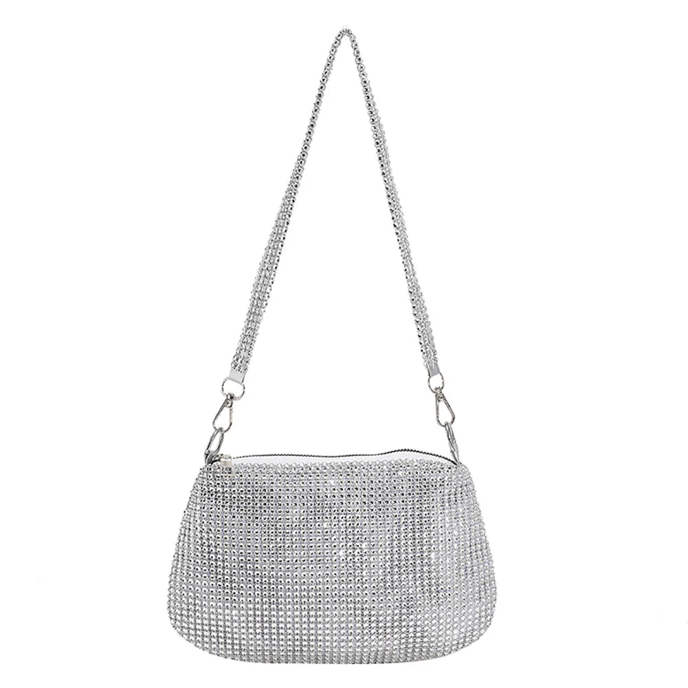 Pochette de Soirée Bling Strass | Sac à Main Coréen de Designer avec Chaîne en Diamants pour Dîner et Fêtes (Sac Carré Fourre-Tout Femme à Bandoulière)