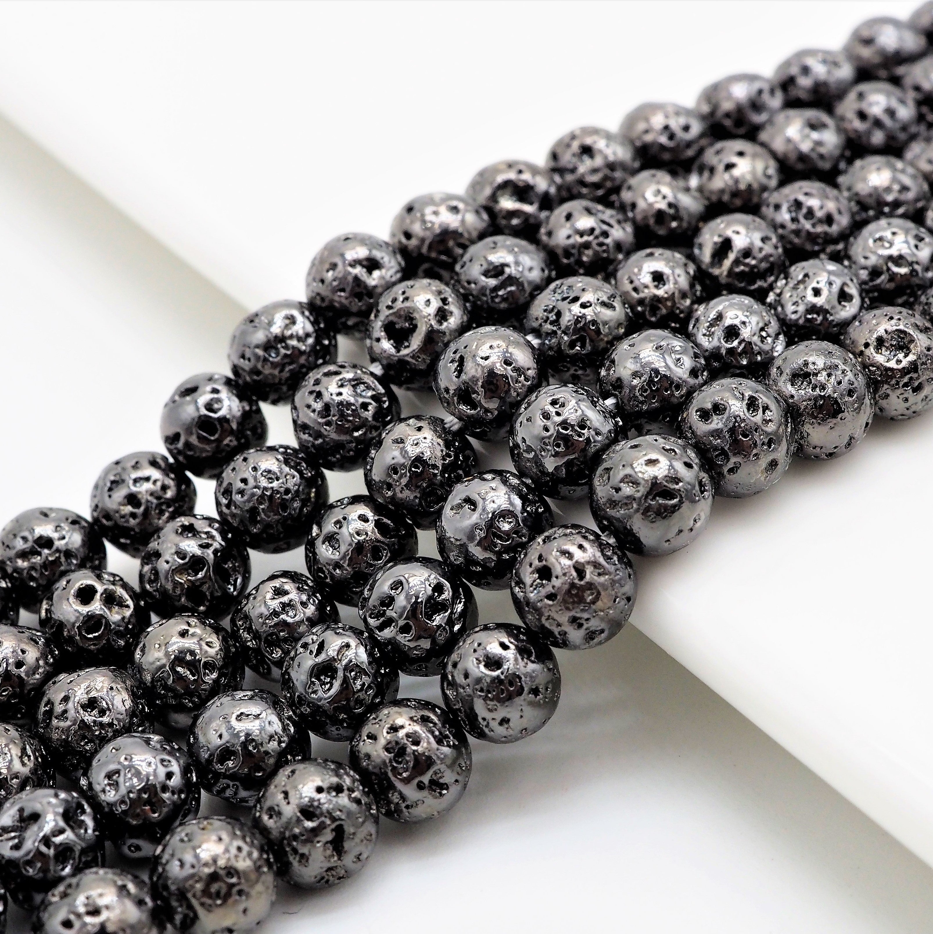 Wholesale Hematite Plated Lava Round Beads, 4mm/6mm/8mm/10mm/12mm Black Gemstone Beads, Wholesale Gemstone beads, 15.5" Full Strand,SKU#S112