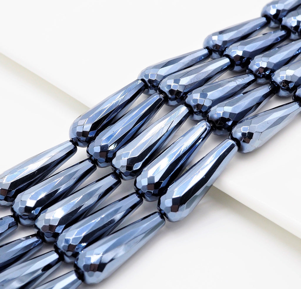 UNIQUE Silver Plated Black Onyx Faceted Teardrop Beads,10x30mm Gemstones Beads, Silver Black Teardrop Beads,15.5" Full Strand, SKU#S115