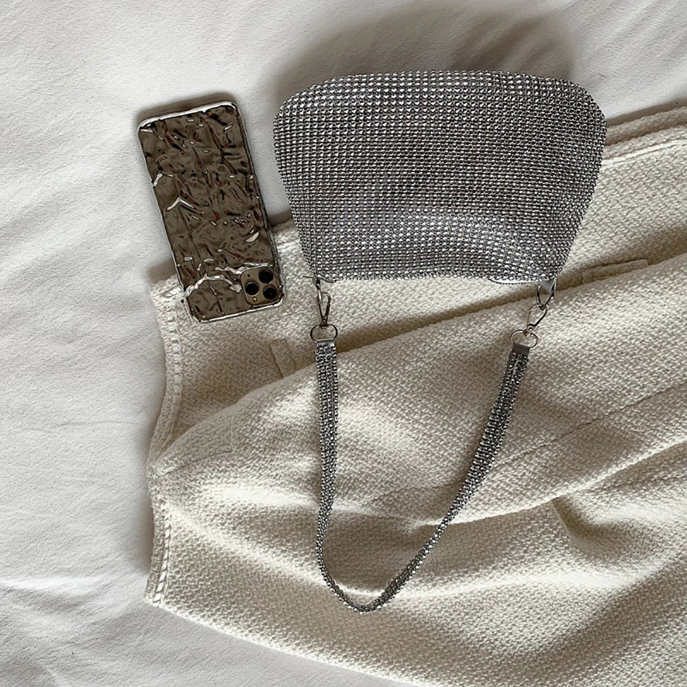 Pochette de Soirée Bling Strass | Sac à Main Coréen de Designer avec Chaîne en Diamants pour Dîner et Fêtes (Sac Carré Fourre-Tout Femme à Bandoulière)