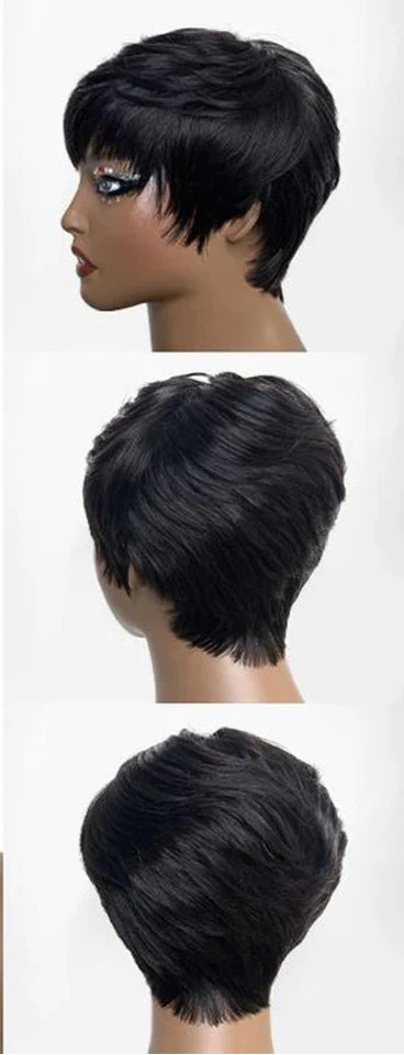 Perruque Pixie Bob Rouge Bourgogne & Blonde Rebecca | Cheveux Humains Lisses Courts Sans Colle avec Frange
