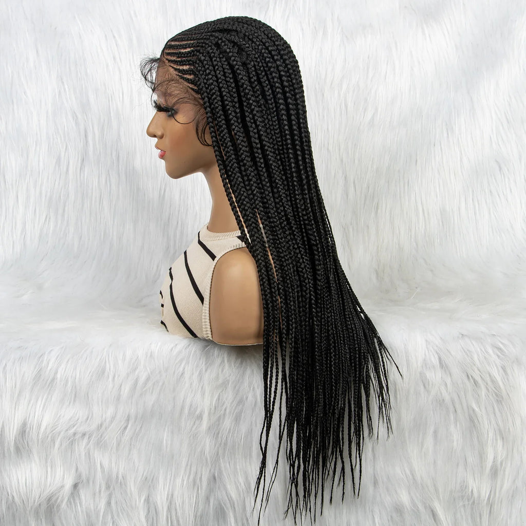 Perruque tressée frontale en dentelle HD 13x4 avec cheveux de bébé | Perruques tressées synthétiques pour femmes noires
