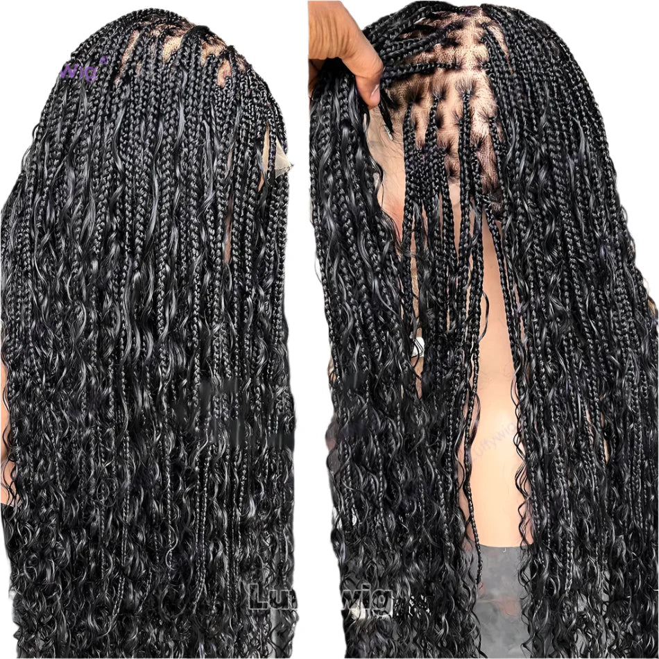 Perruque queue de cheval tresses sans nœuds bohèmes 26"+ | Dentelle complète HD | Cheveux naturels | Densité 300% | Baby Hair