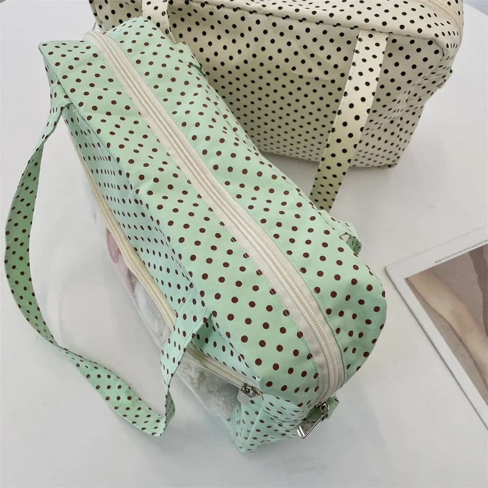 Sac Ita Y2K Ulzzang pour femmes | Sac à bandoulière et fourre-tout sous le bras en toile à pois tendance (Poche transparente, Mode jeune)