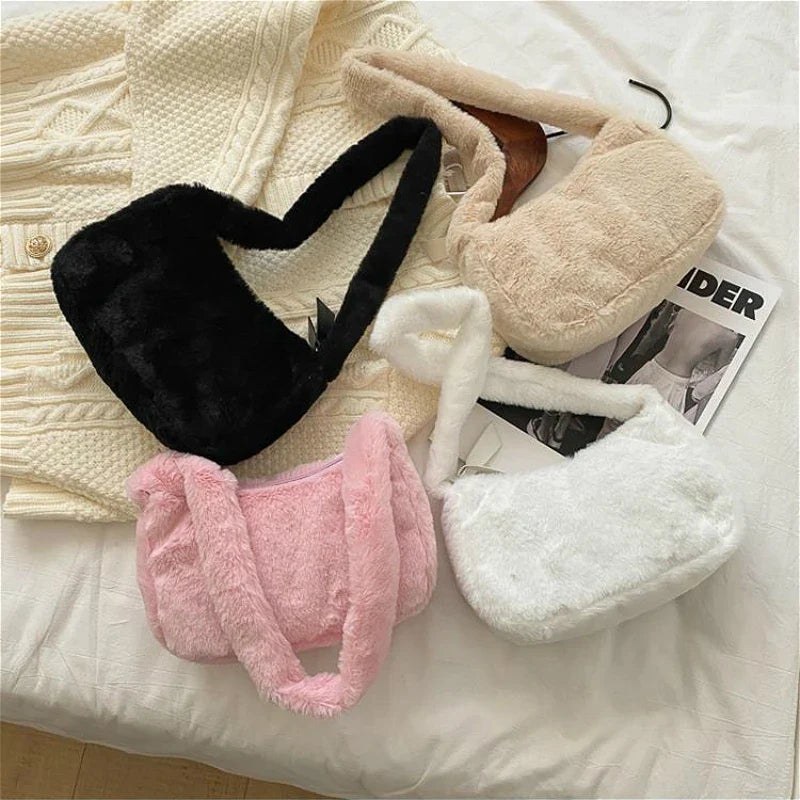 Sac à bandoulière souple en peluche de conception simple pour femmes | Pochette et sac à main en fourrure pour dames d'hiver (sac à main pour femmes à la mode)