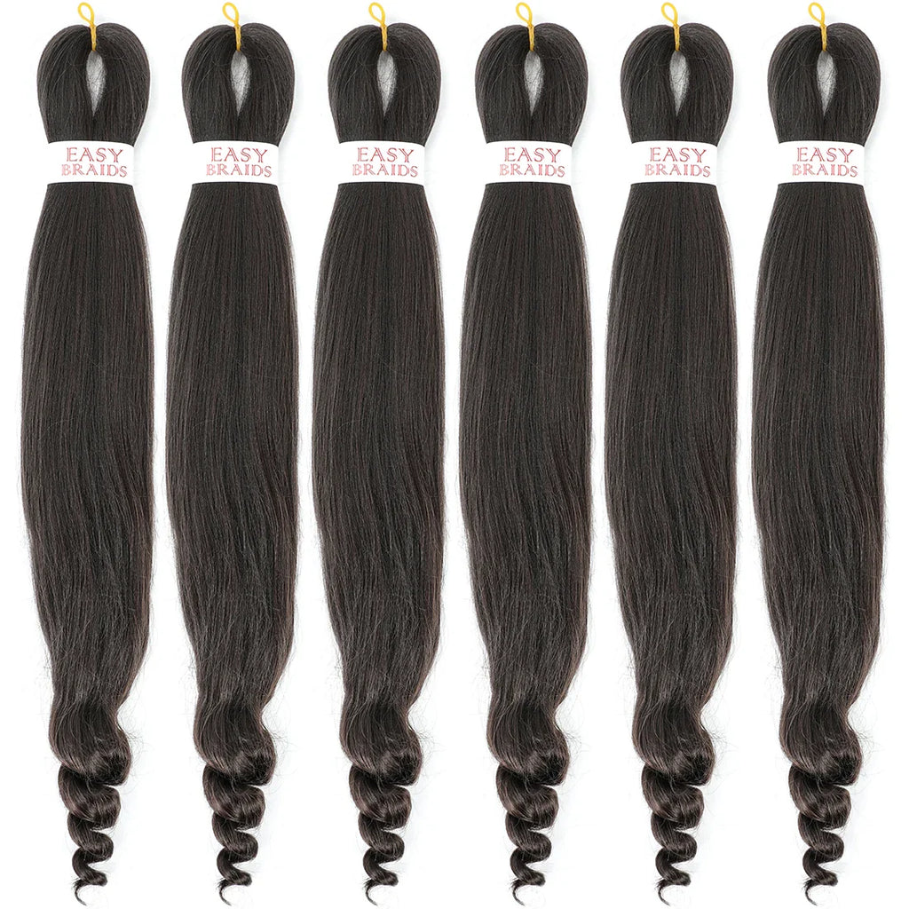 Cheveux à tresser frisés pré-étirés - Tresses au crochet noir naturel (fixation à l'eau chaude)