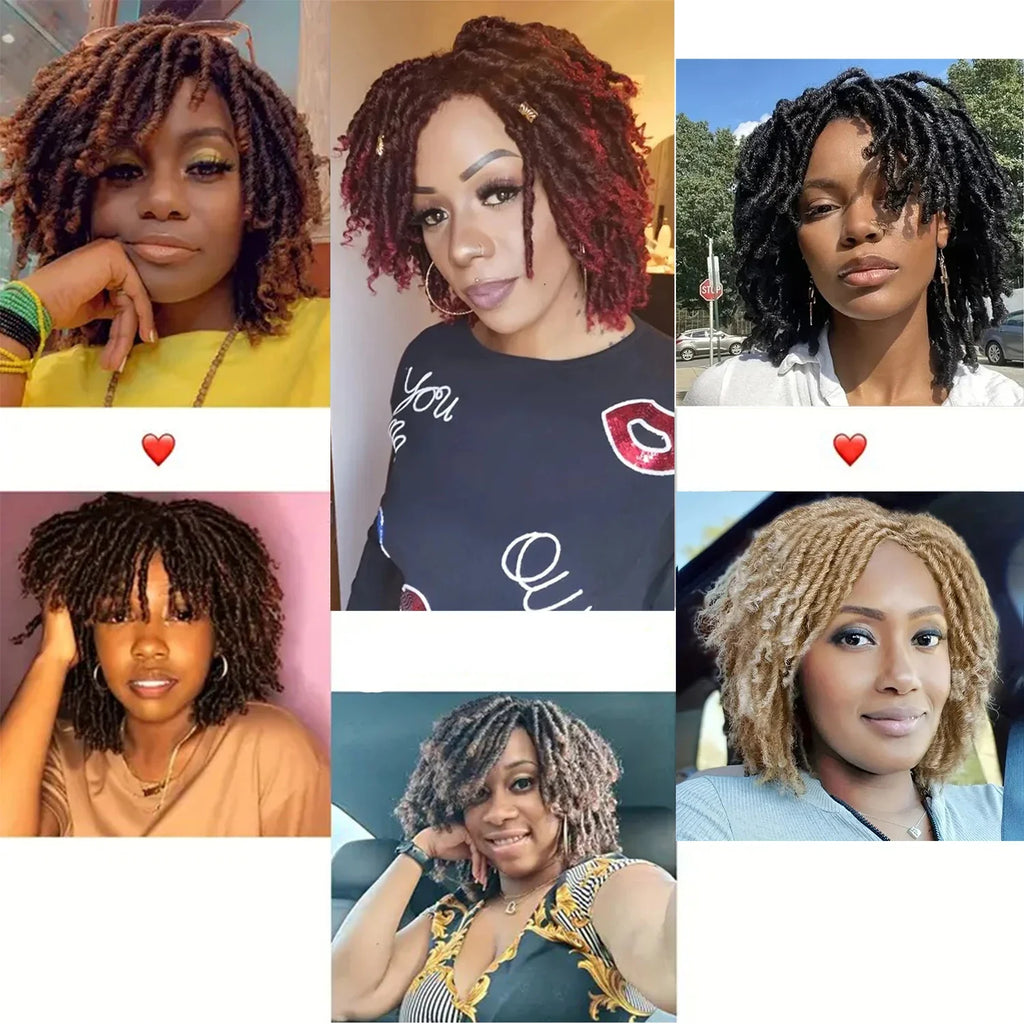 Afro Bob Faux Locs Wig | Crochet Twist Braids | Short Dreadlocks Wig | Synthetic Braided Wig