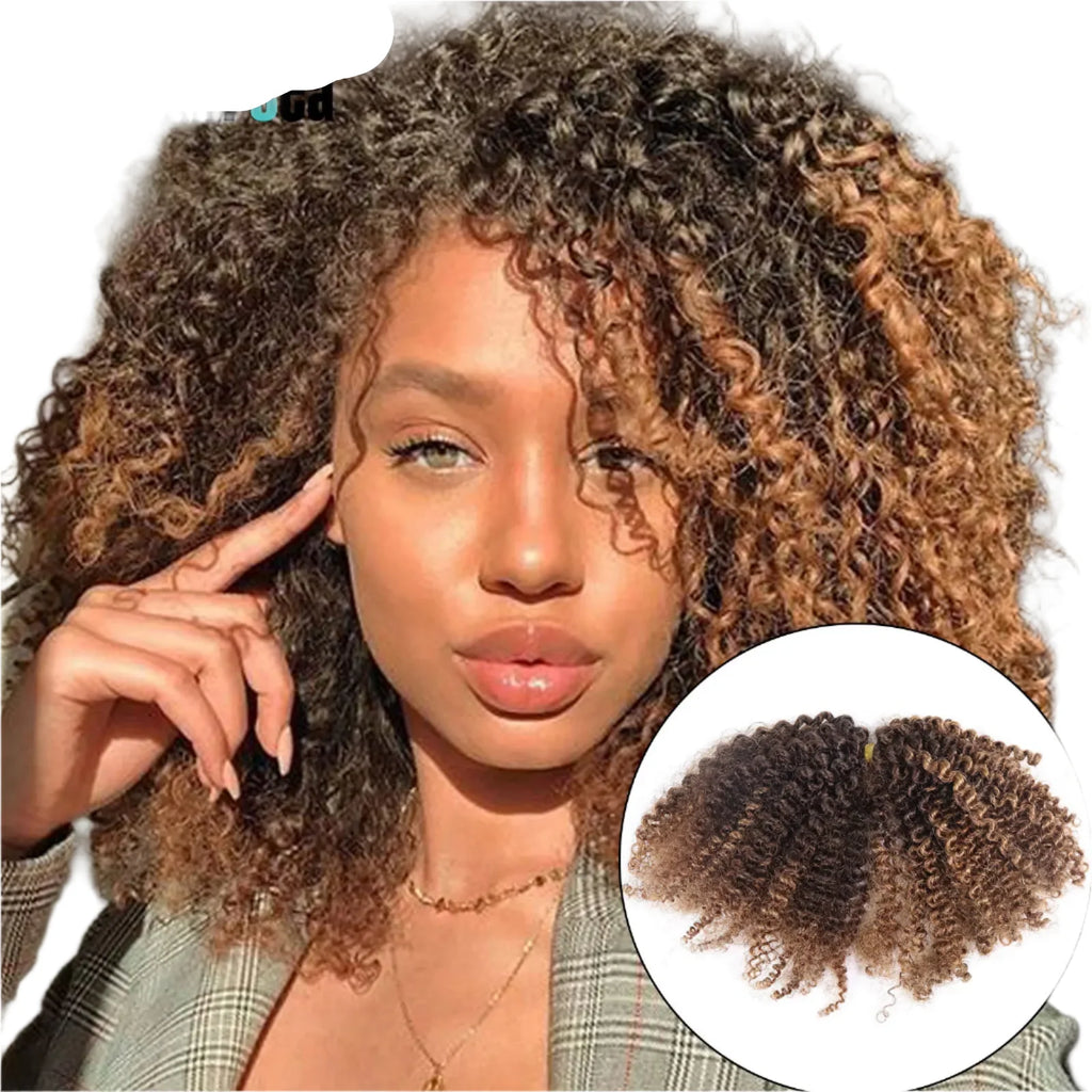 Extensions de Cheveux Humains Frisés Kinky Ombré Blond Miel | 50g Cheveux Péruviens en Vrac au Crochet (Sans Tissage, Double Drawn)