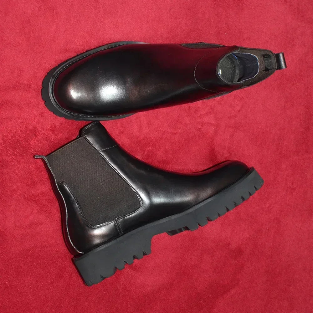 Bottes Chelsea montantes style britannique pour hommes | Luxe classique en cuir véritable (rehaussantes, bande élastique)