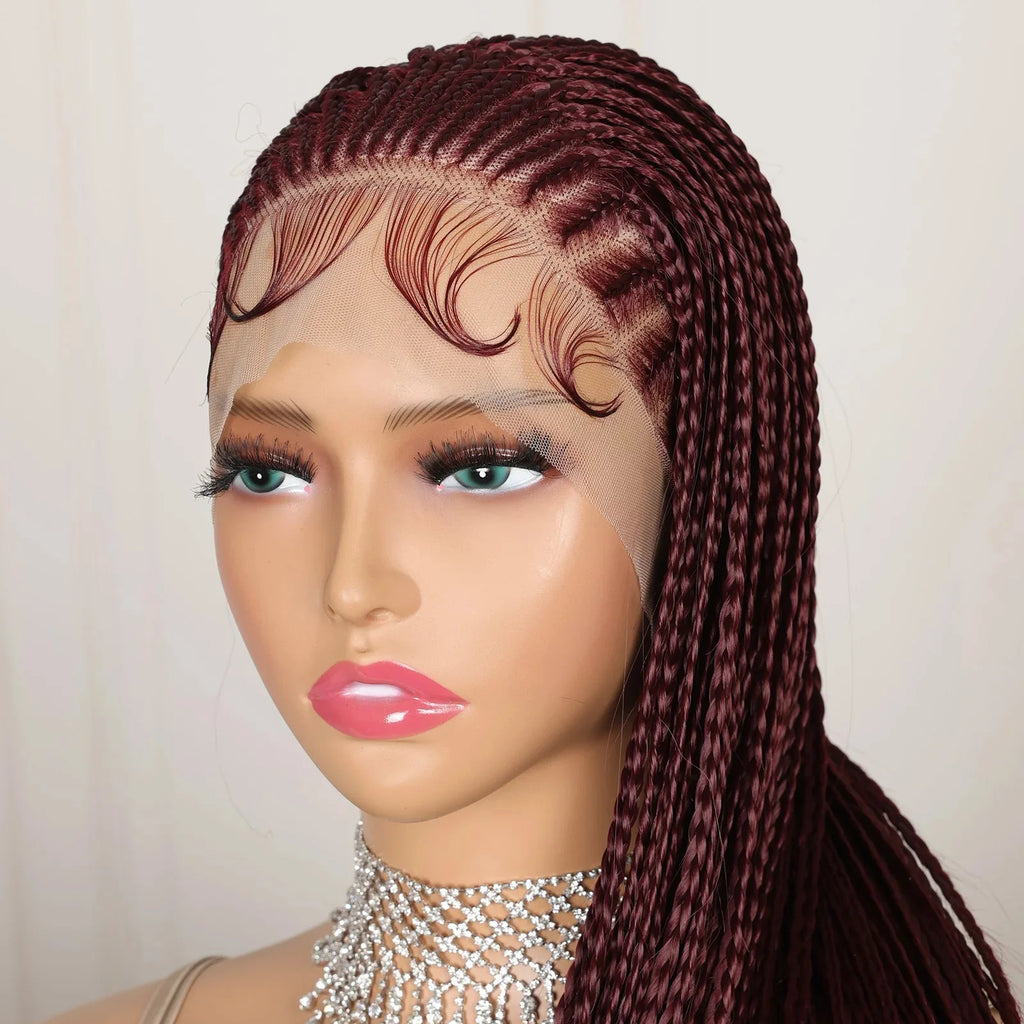 Perruque Tressée Goddess Twist 99J Bordeaux | Lace Frontale HD | Sans Nœuds | Cheveux de Bébé