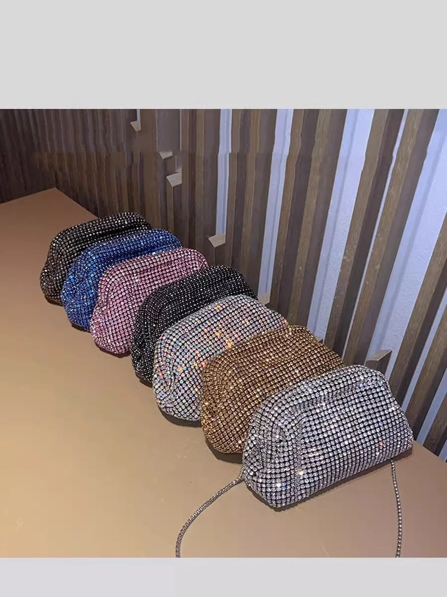 Sac à main de luxe pour femme en forme de nuage scintillant | Sac de soirée en cristal brillant avec strass et diamants (Pochette de soirée pour mariage, Sac à bandoulière)