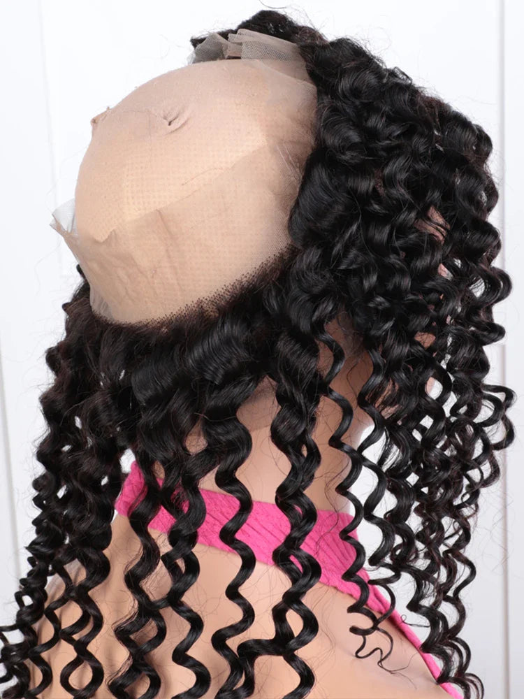 Perruque frontale 360 en dentelle Deep Wave densité 180 % | Cheveux humains Remy brésiliens avec dentelle suisse transparente (12-20 pouces)