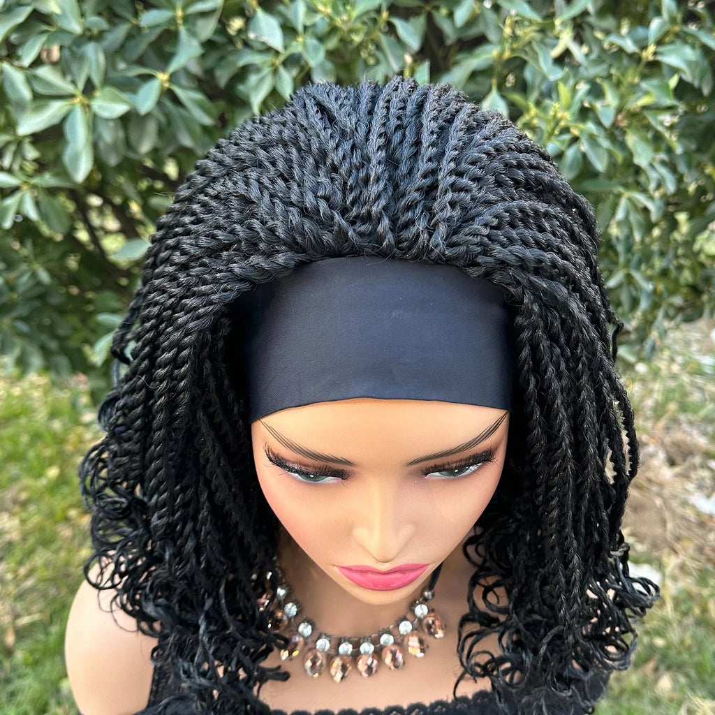 Perruque Bandeau Tressé Torsadé 12" | Tresses Courtes au Crochet | Perruque Synthétique pour Femmes Noires