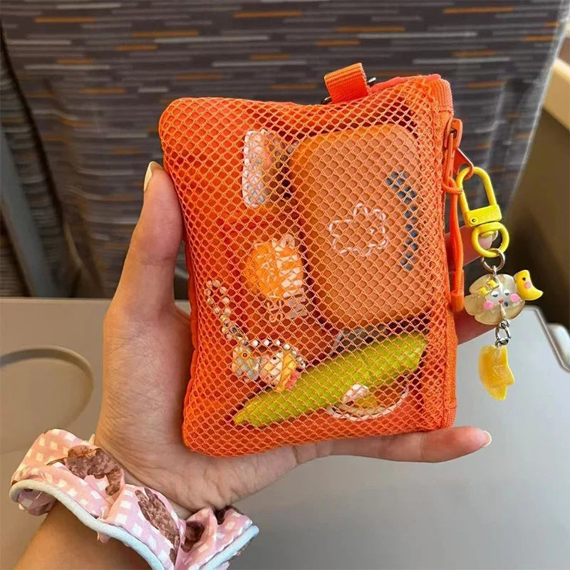 Trousses de maquillage de voyage | Nouvelle pochette à monnaie en maille et mini sac portable simple (sac carré polyvalent, porte-cartes à double fermeture éclair)