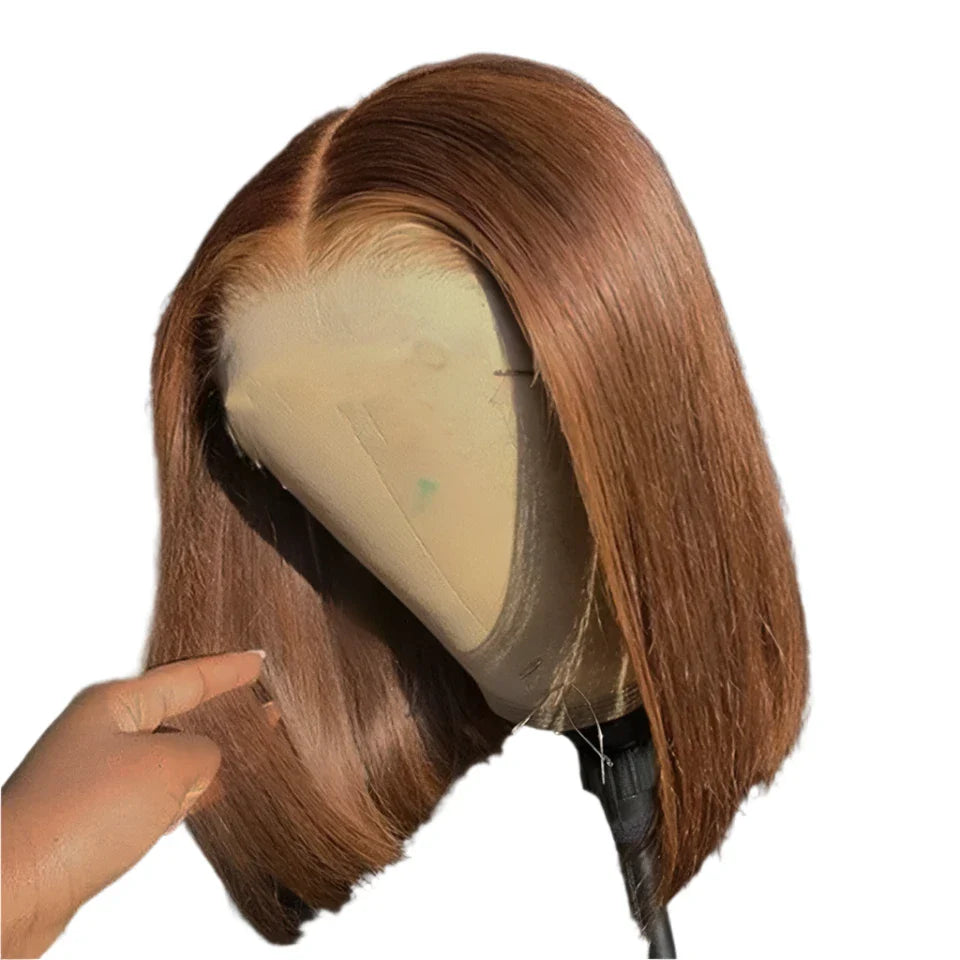 #4 Perruque Bob Brun Chocolat | Sans Colle | Prête à Porter | Cheveux Brésiliens | Cheveux Naturels | Raides | Indétectable | Perruques à Closure Pour Femmes