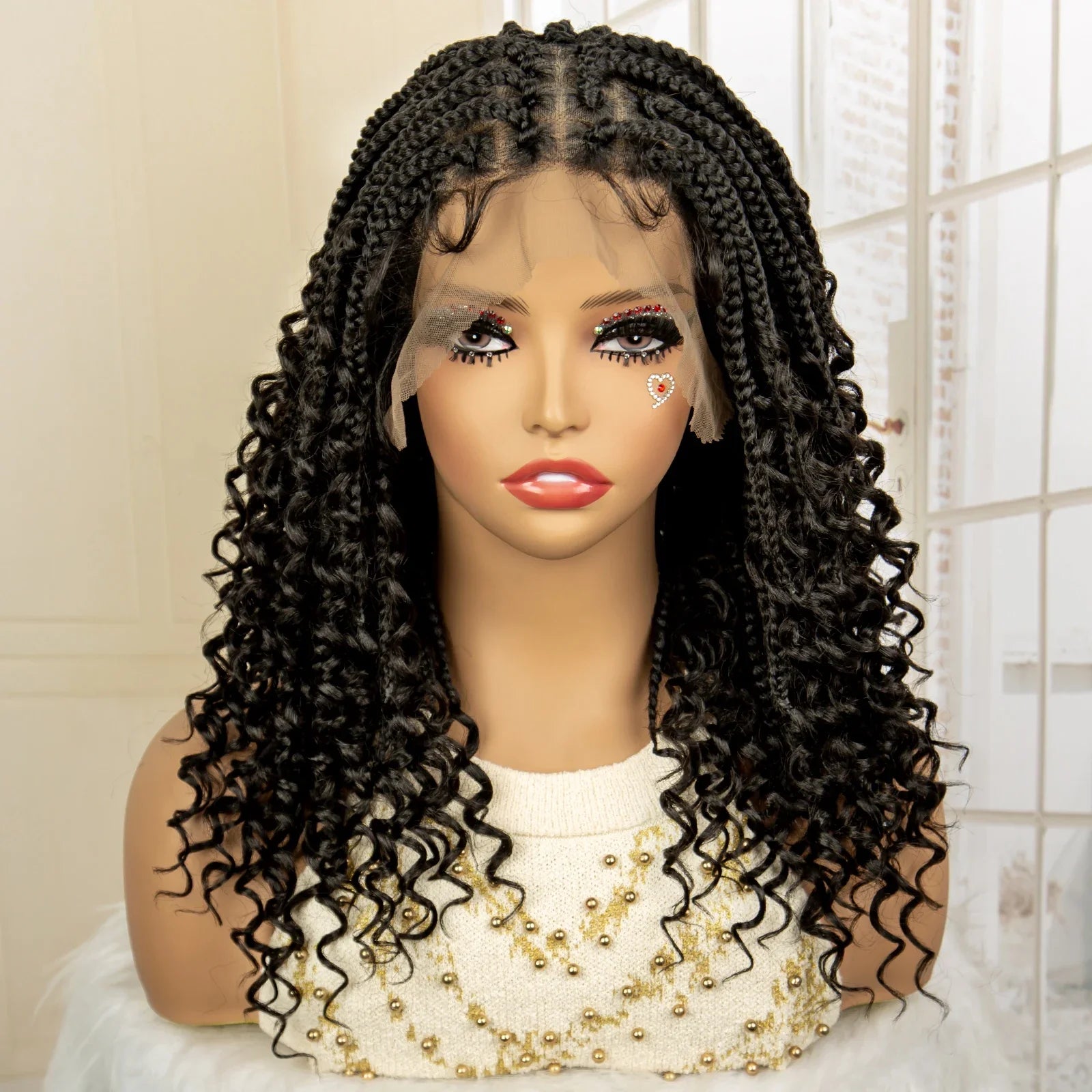 Perruque de tresses carrées bordeaux 14" | Entièrement lacée | Fibre Kanekalon | Tresses bohèmes | Pour femmes