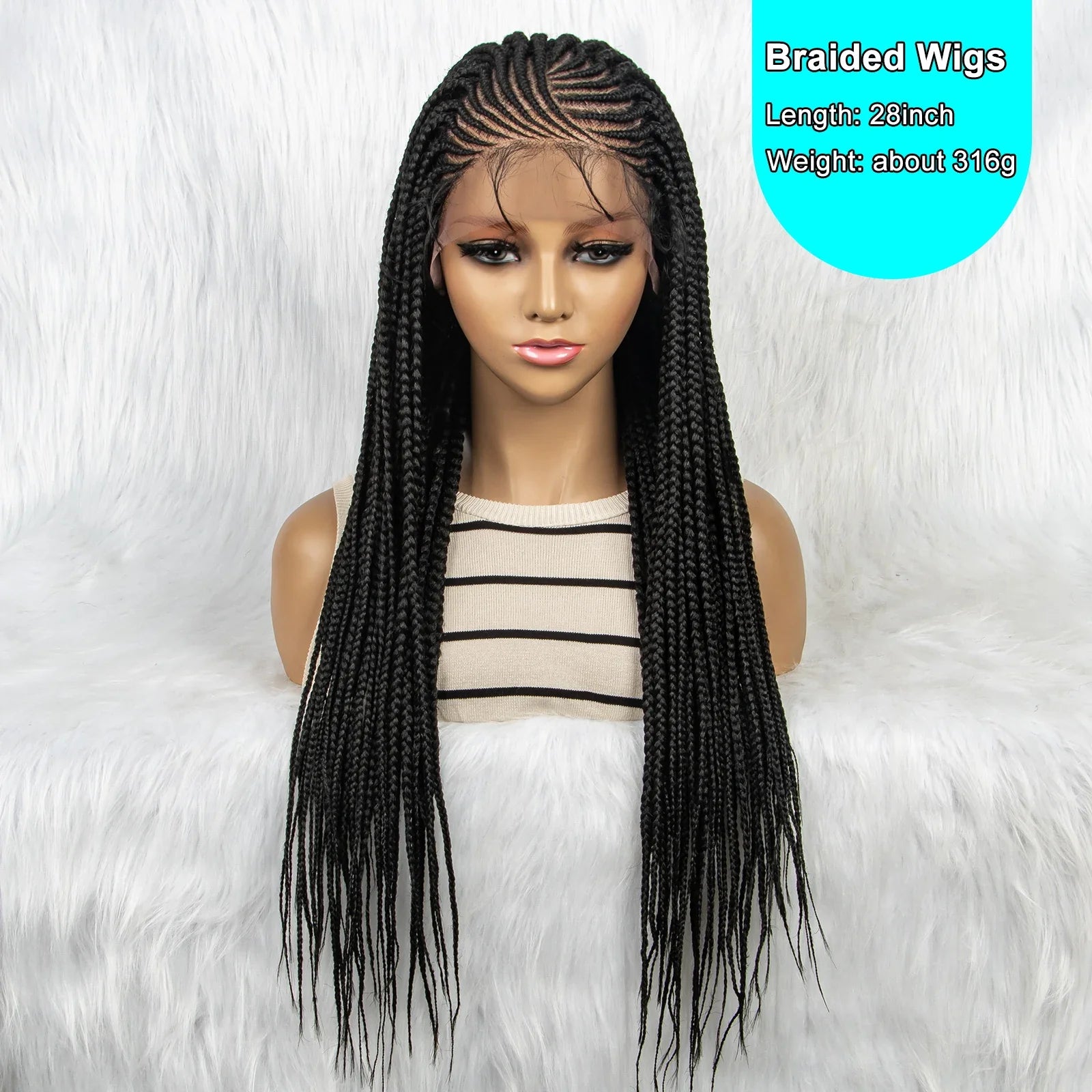 Perruque tressée frontale en dentelle HD 13x4 avec cheveux de bébé | Perruques tressées synthétiques pour femmes noires