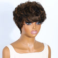 Perruque pixie marron mixte Rebecca | Cheveux humains brésiliens bouclés avec raie latérale