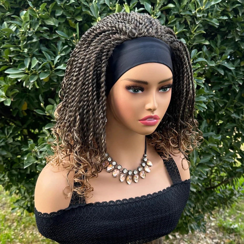 Perruque Bandeau Tressé Torsadé 12" | Tresses Courtes au Crochet | Perruque Synthétique pour Femmes Noires