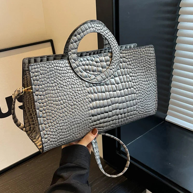 Sac à main de luxe pour femmes motif crocodile | Sac à bandoulière et sac bandoulière tendance (grand sac à main en cuir PU de marque célèbre, grande capacité)