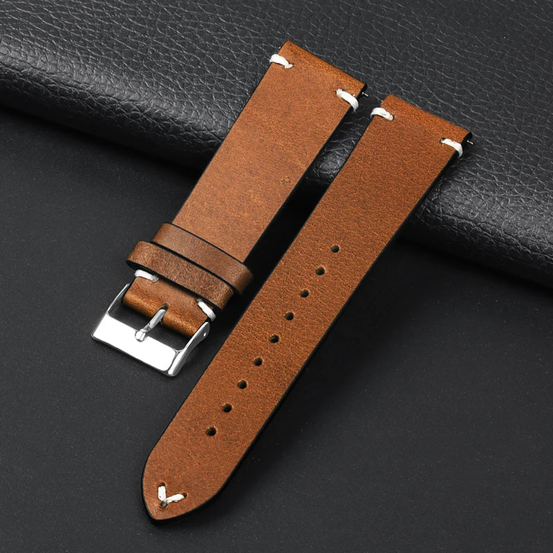 OnePlus Smartwatch Leather Band Quick Release Retro Oil Wax Wristband