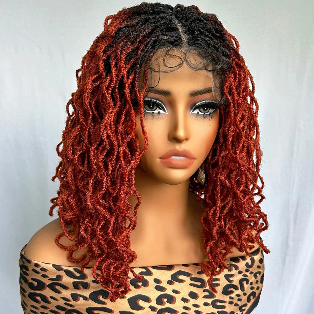 Perruque avant en dentelle rousse cuivrée de 14" | Fausses locs | Dreadlocks courtes tressées | Perruque tressée synthétique