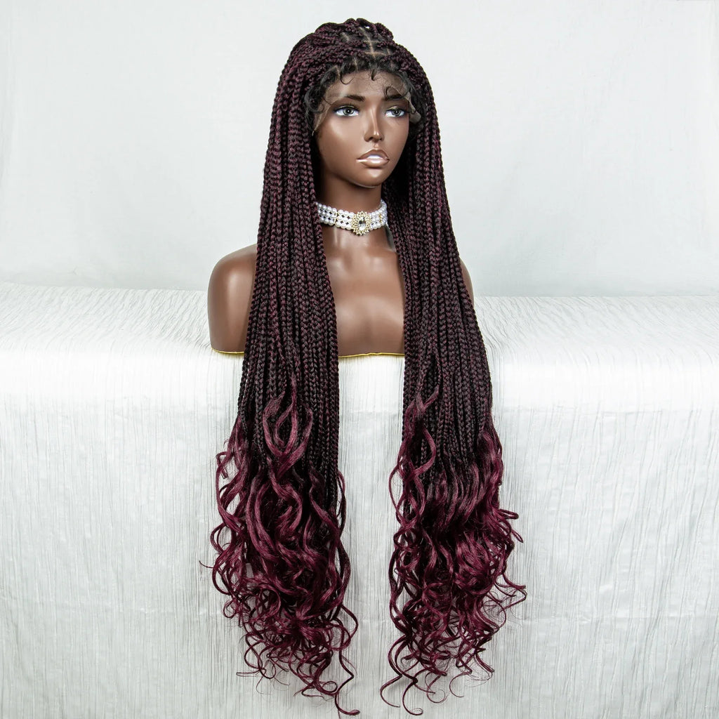 Perrue tressée Water Wave 36" | Dentelle frontale | Cheveux de bébé | Longues tresses