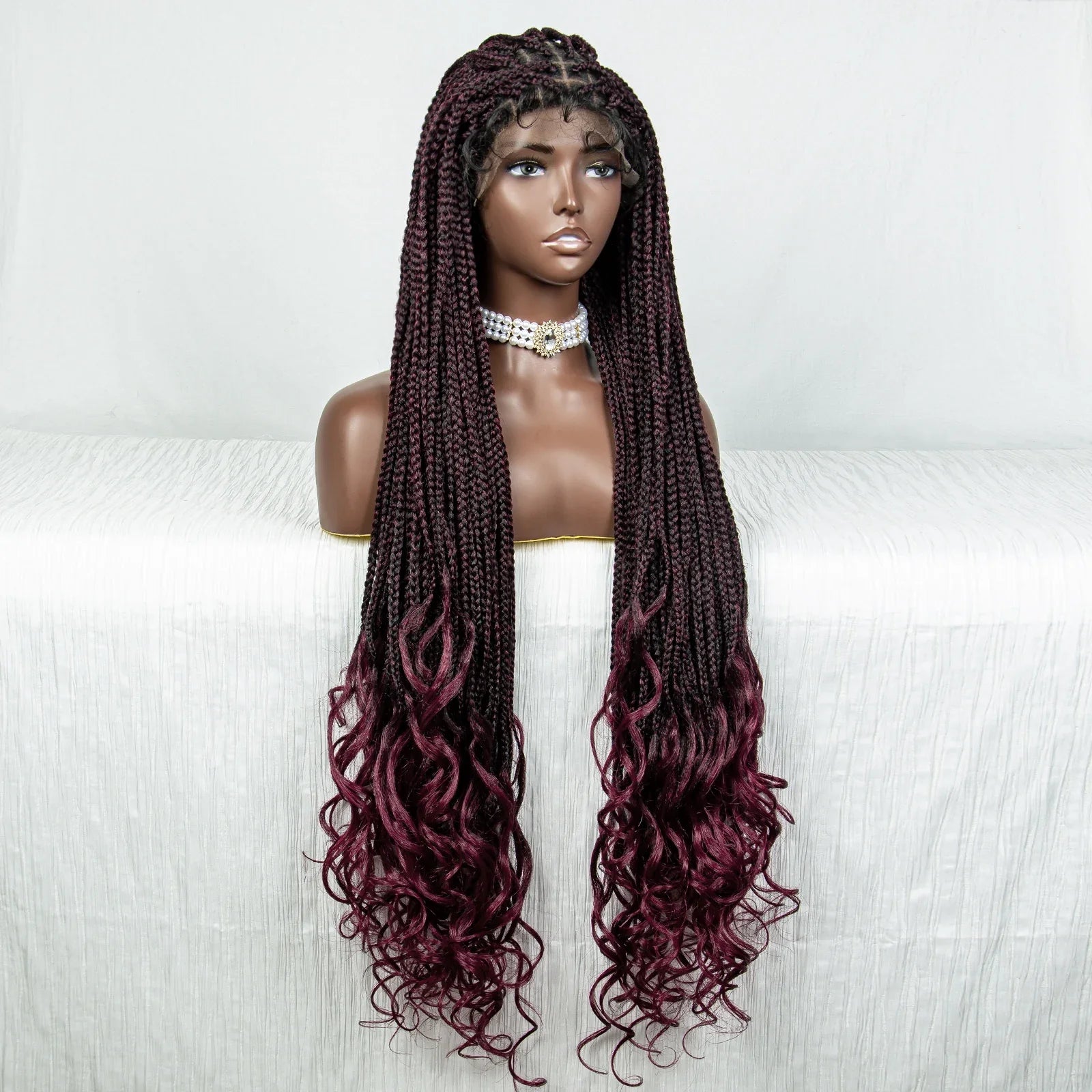 Perrue tressée Water Wave 36" | Dentelle frontale | Cheveux de bébé | Longues tresses