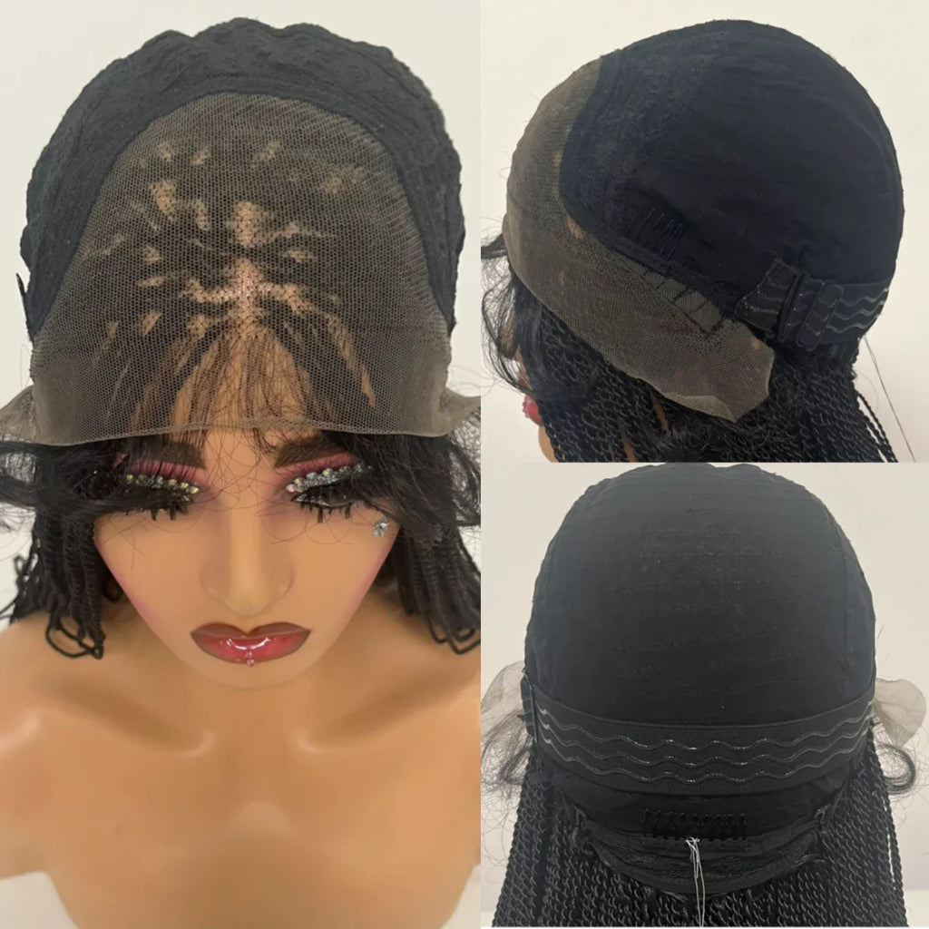 Perruque de tresses micro-torsadées de 28" | Style de tresses sénégalaises | Perruque Lace Front Transparente | Cheveux Kanekalon