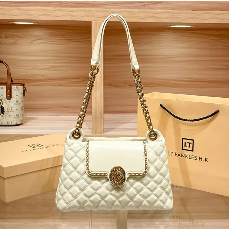 Sac à bandoulière en cuir véritable de luxe pour femmes | Nouveau sac à main sous les aisselles grande capacité de créateur (treillis diamant)