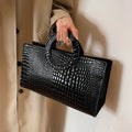 Sac à main de luxe pour femmes motif crocodile | Sac à bandoulière et sac bandoulière tendance (grand sac à main en cuir PU de marque célèbre, grande capacité)
