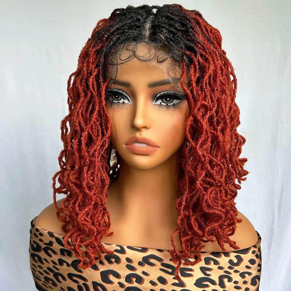 Perruque avant en dentelle rousse cuivrée de 14" | Fausses locs | Dreadlocks courtes tressées | Perruque tressée synthétique