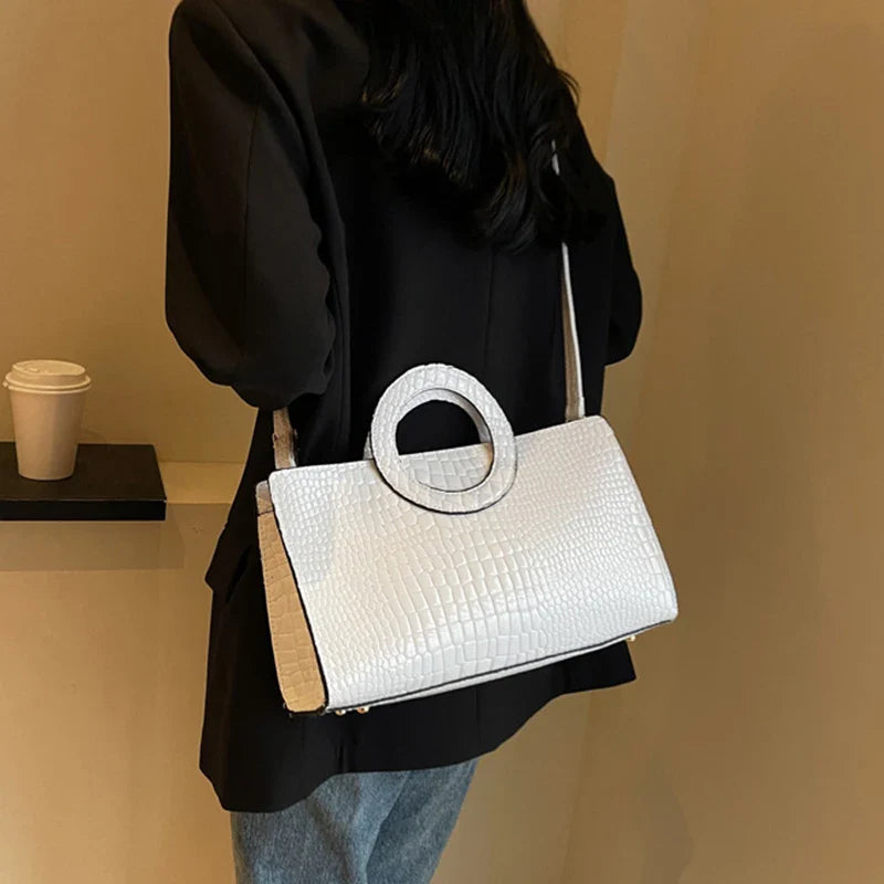 Sac à main de luxe pour femmes motif crocodile | Sac à bandoulière et sac bandoulière tendance (grand sac à main en cuir PU de marque célèbre, grande capacité)
