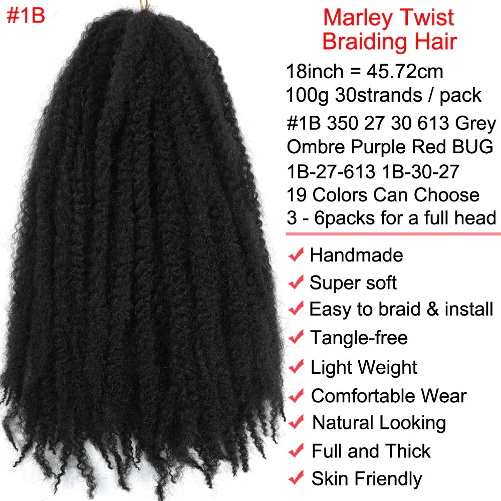 Cheveux à tresser Marley Twist 18" | Tresses au crochet | Extensions de cheveux crépus Afro Twist | Couleurs Ombré | 30 mèches/paquet