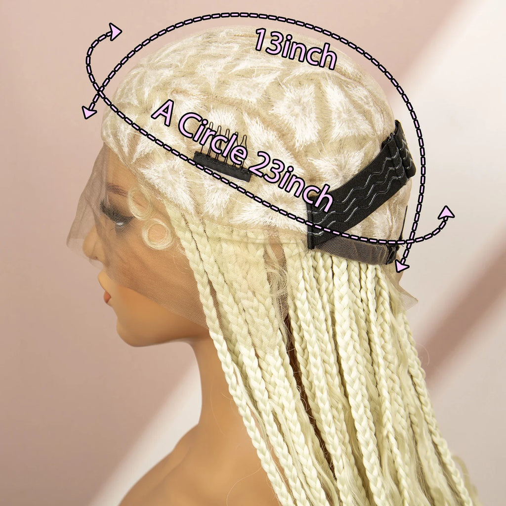 Perruque tressée boîte bohème avec cheveux bouclés | Accents dreadlocks style déesse | Perruque tressée marron en dentelle intégrale | Perruque tressée boîte bohème