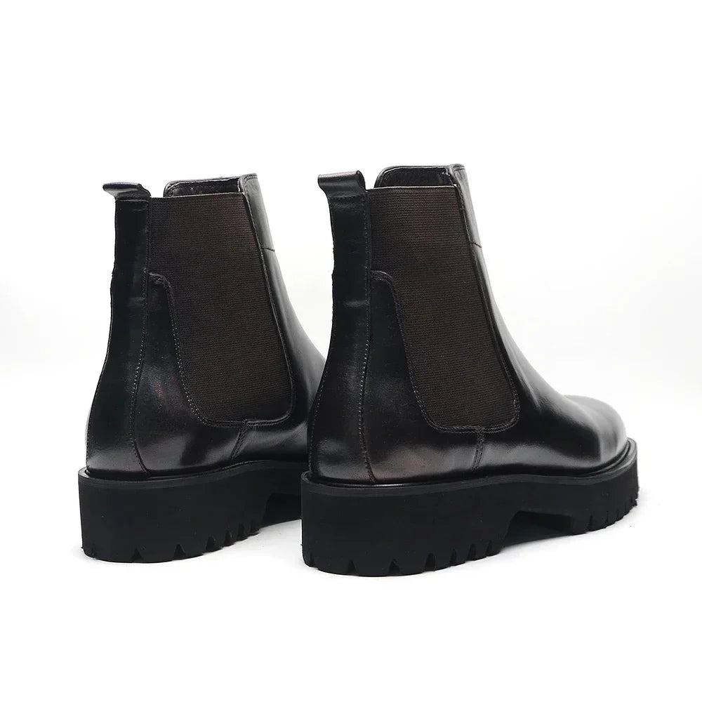 Bottes Chelsea montantes style britannique pour hommes | Luxe classique en cuir véritable (rehaussantes, bande élastique)