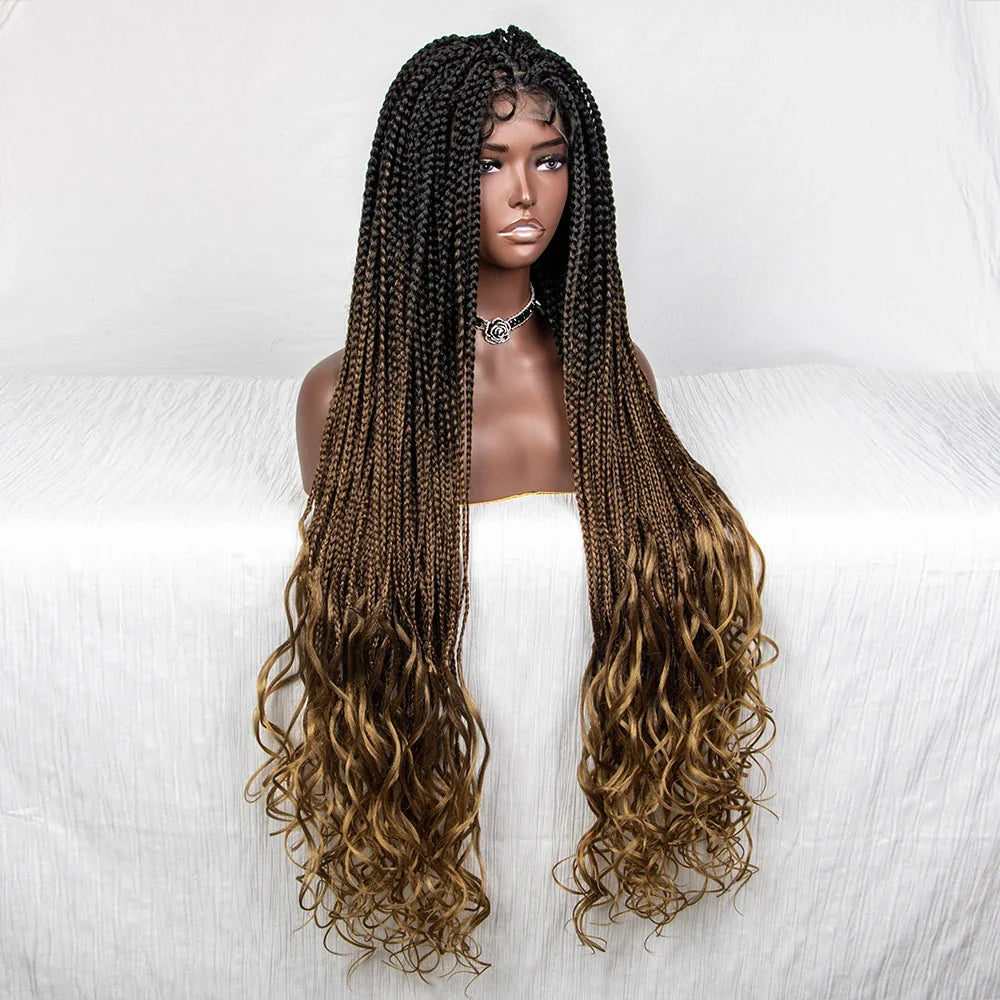 Perrue tressée Water Wave 36" | Dentelle frontale | Cheveux de bébé | Longues tresses