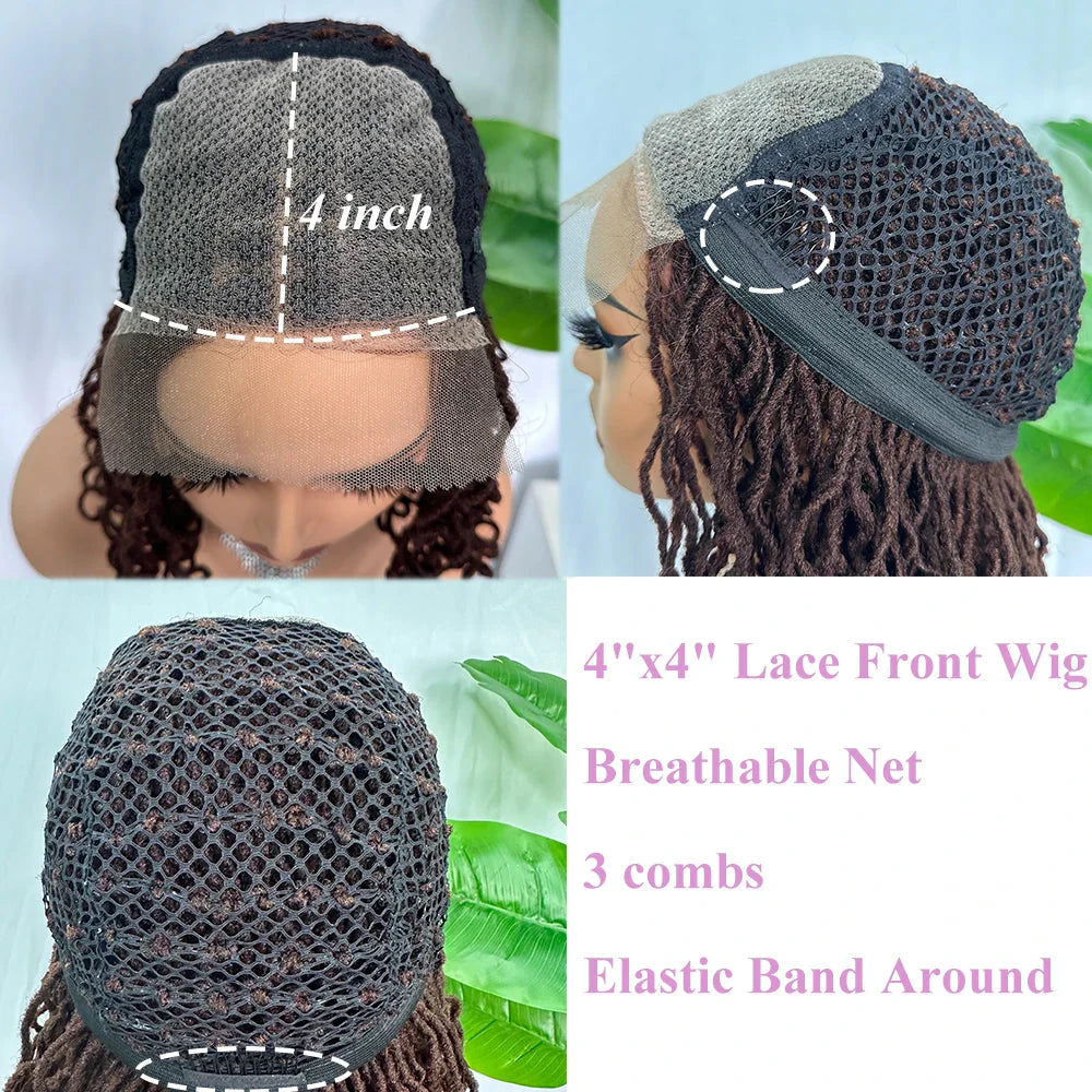 Perruque avant en dentelle rousse cuivrée de 14" | Fausses locs | Dreadlocks courtes tressées | Perruque tressée synthétique